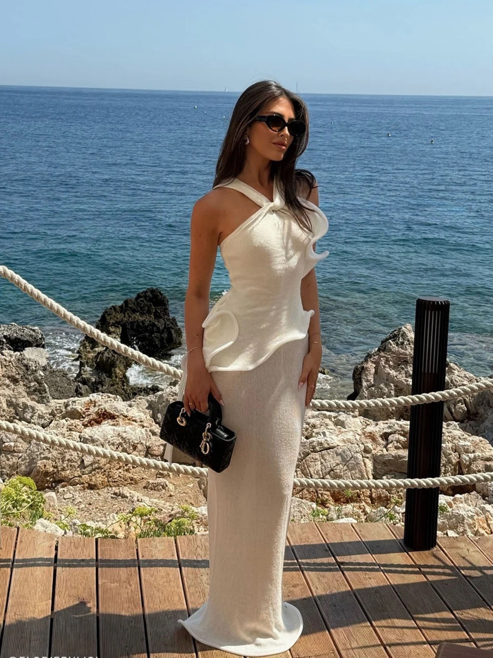 Meshki Cream Sculpted Halter Maxi Dress - Picture 1 of 6